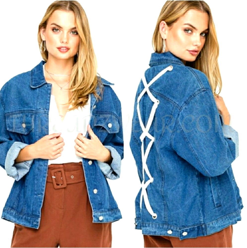 Lush oversized denim jacket with laced back Medium